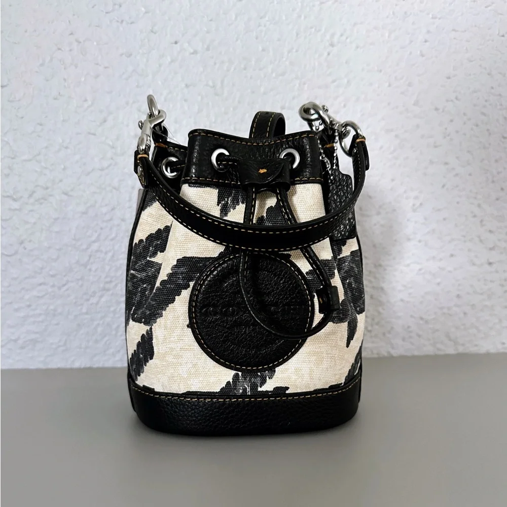 NWT COACH Mini‎ Dempsey Bucket Bag With Houndstooth Print And Patch